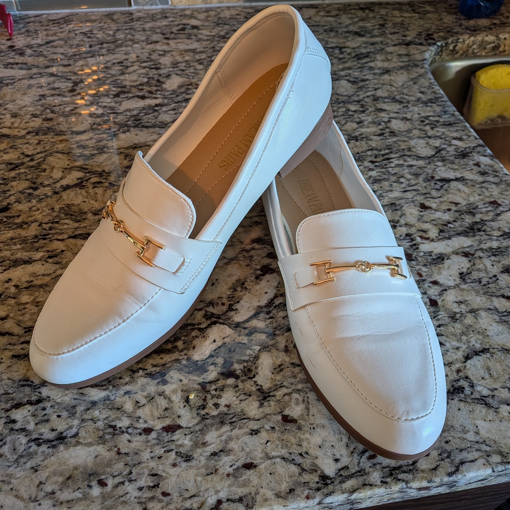 Dream Pairs White Loafers with Gold Accent